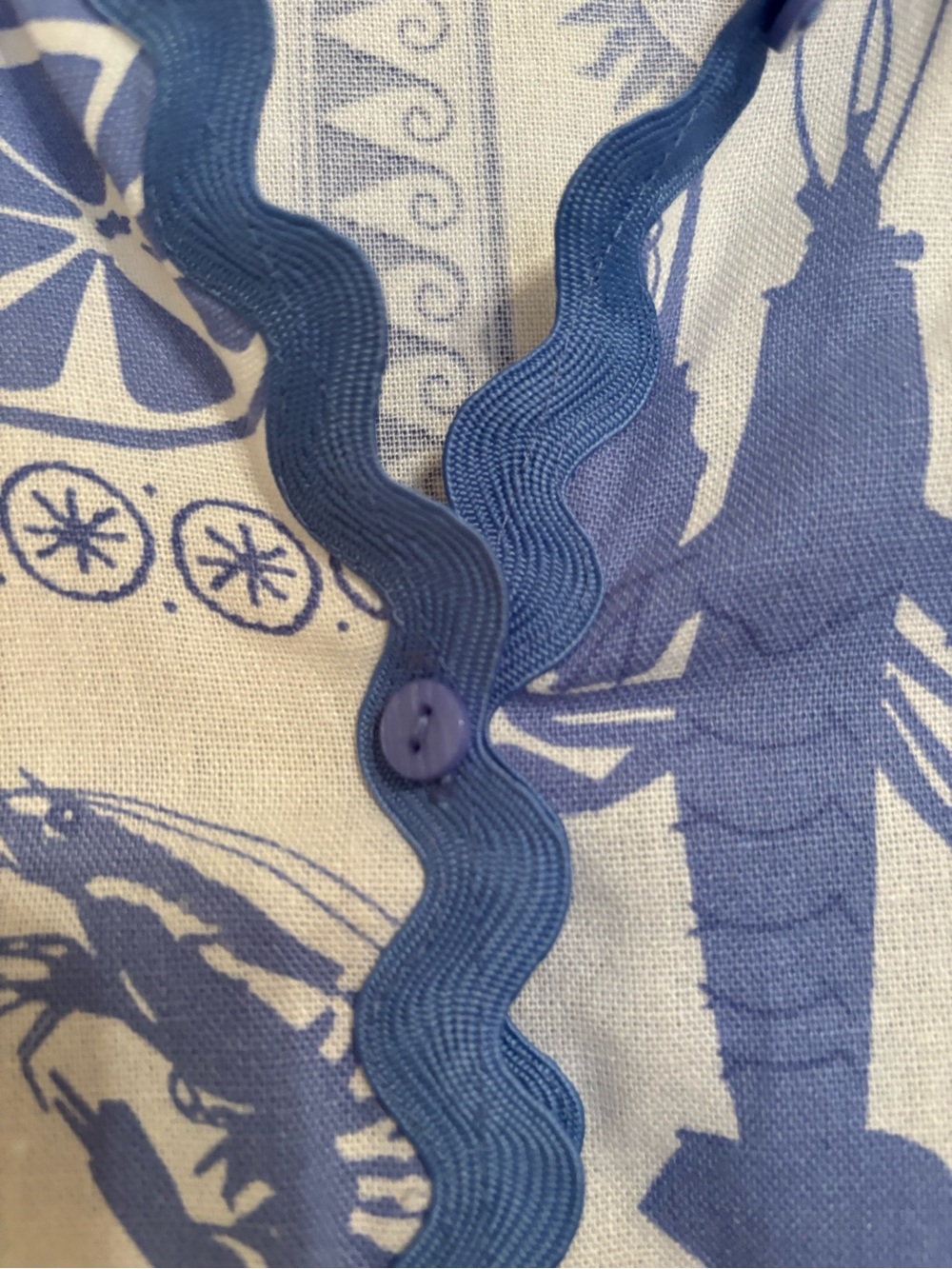 Summery Linen Blend Button Down Top in Beautiful Blue and White - Picture 5 of 11